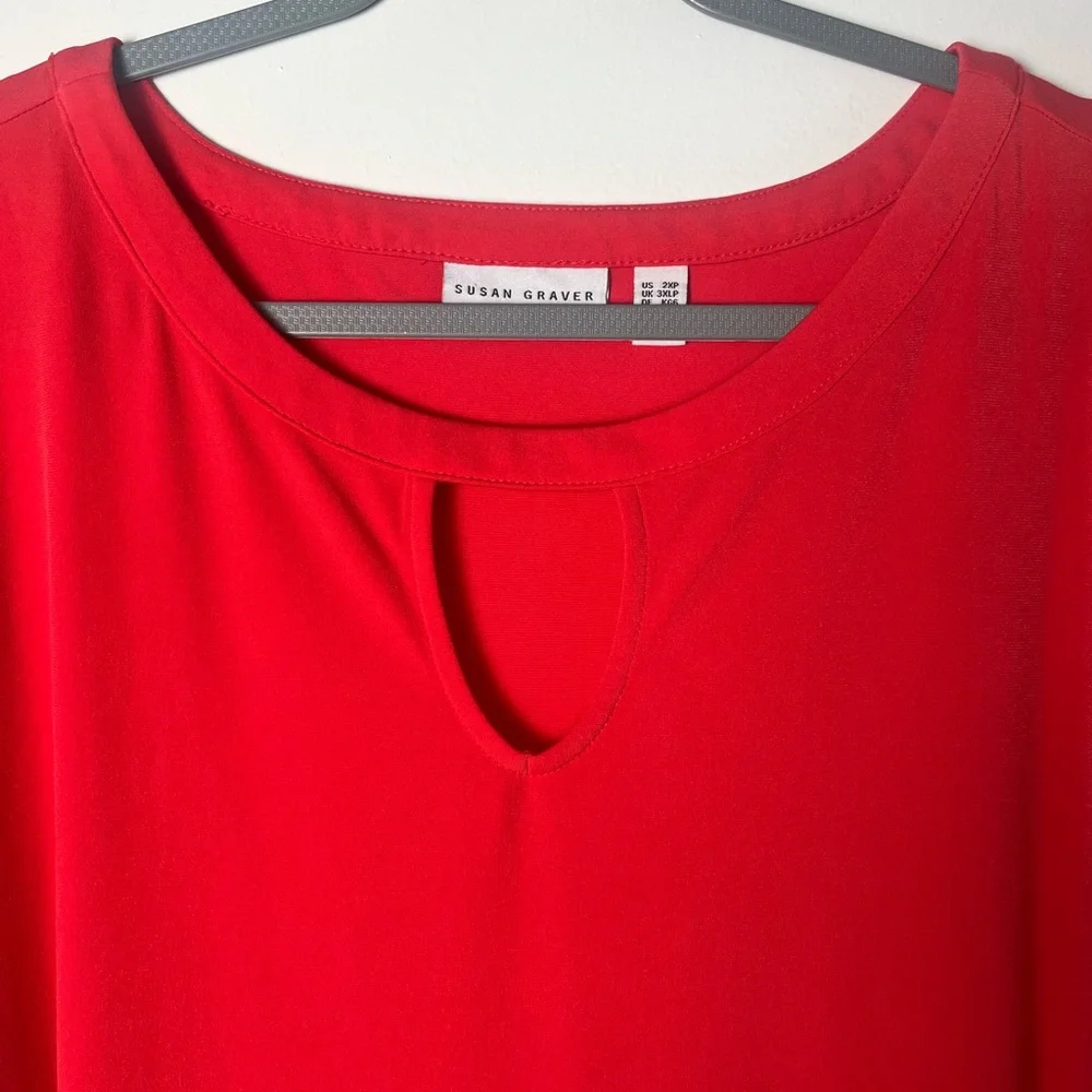 Susan Graver Liquid Knit Shortsleeved Top Keyhole Neck Plus Size 2XP Office - Picture 3 of 8